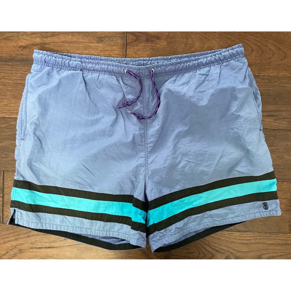 Vtg Bill Blass Swim Trunks Striped Mesh Lined Drawstring Mens XL‎